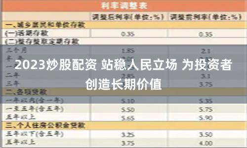 2023炒股配资 站稳人民立场 为投资者创造长期价值